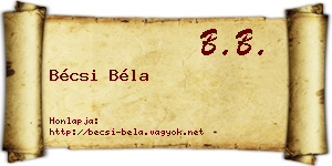 Bécsi Béla névjegykártya